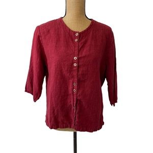 VTG Mishi Women’s 3/4 Sleeve Top Blouse Button Up Shirt Size L 100% Linen Red.